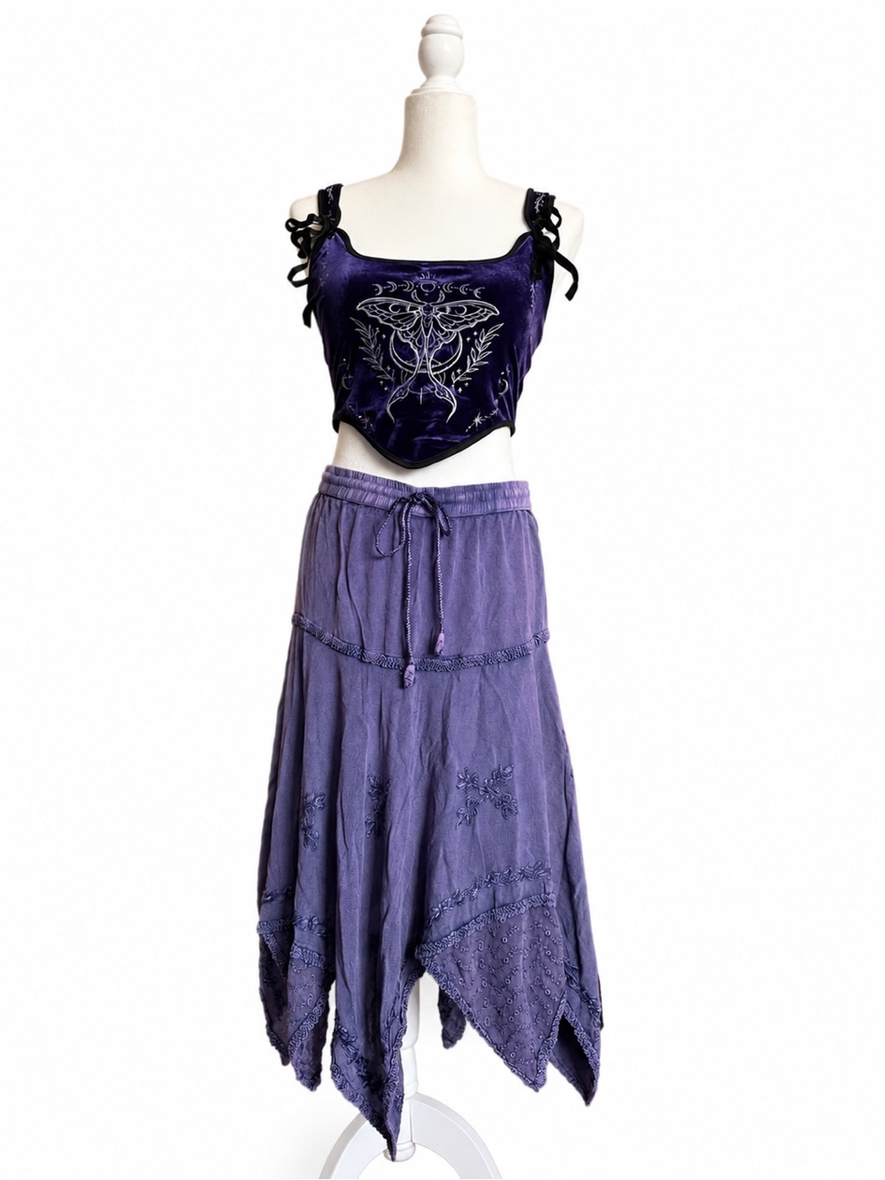 Purple Handkerchief Hem Bohemian Skirt